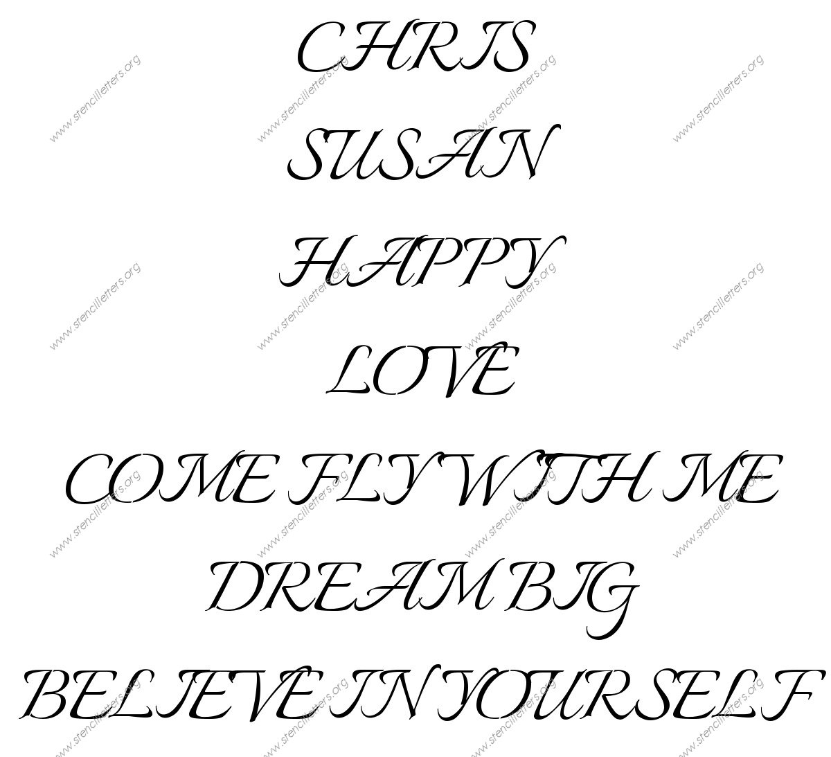 Connected Calligraphy Names, Words, Phrases samples