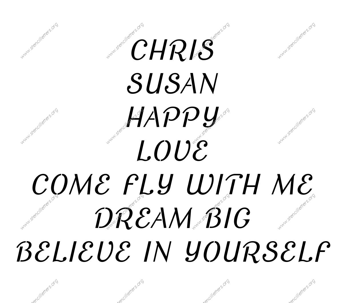 Sans-Serif Cursive Names, Words, Phrases samples