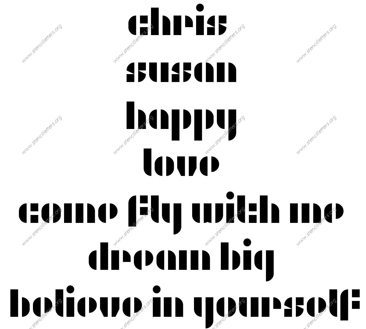 Rounded Decorative lowercase stencil Names, Words, Phrases samples