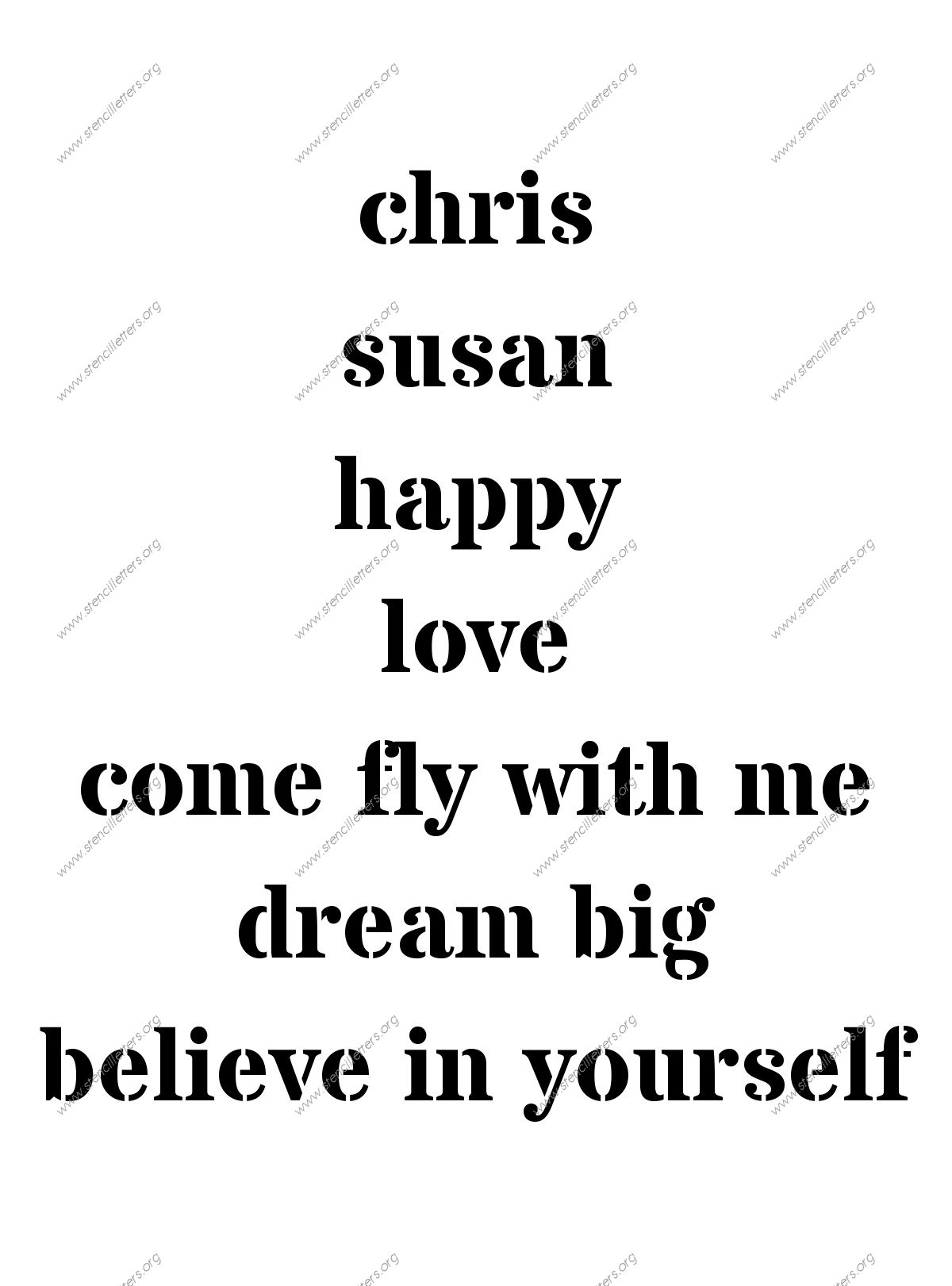 Serif Bold lowercase stencil Names, Words, Phrases samples