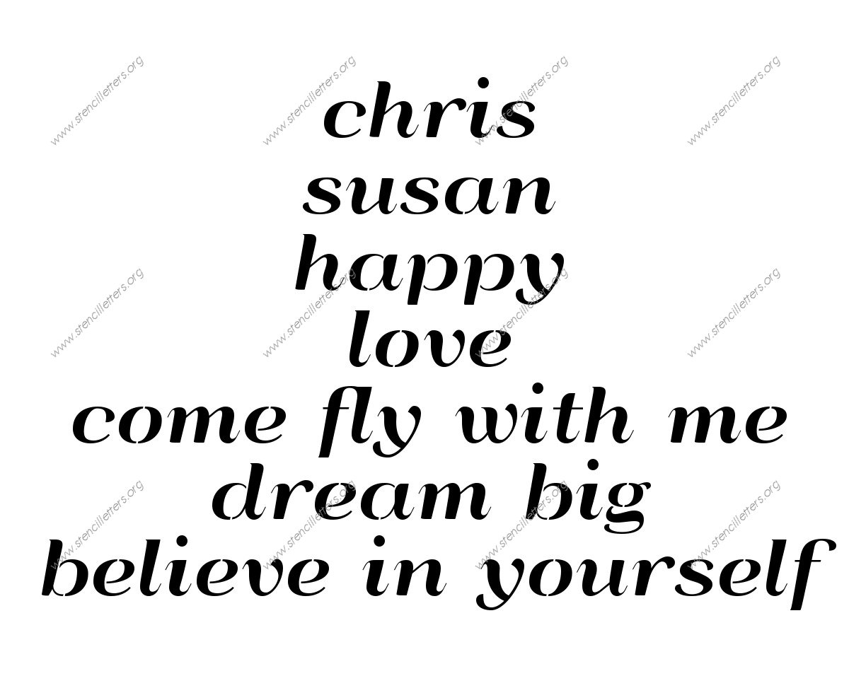 Art Deco Italic lowercase stencil Names, Words, Phrases samples