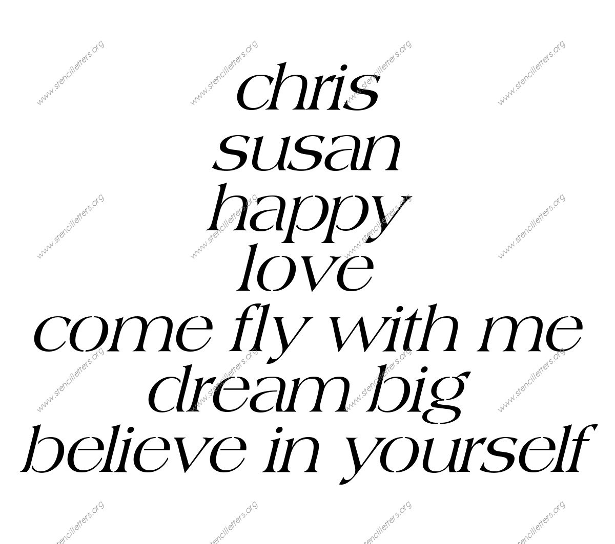 1960s Americana Italic lowercase stencil Names, Words, Phrases samples