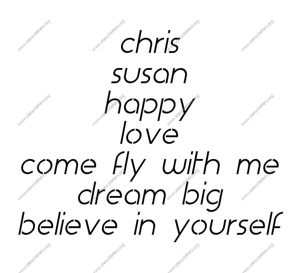 Basic Italic lowercase stencil Names, Words, Phrases samples