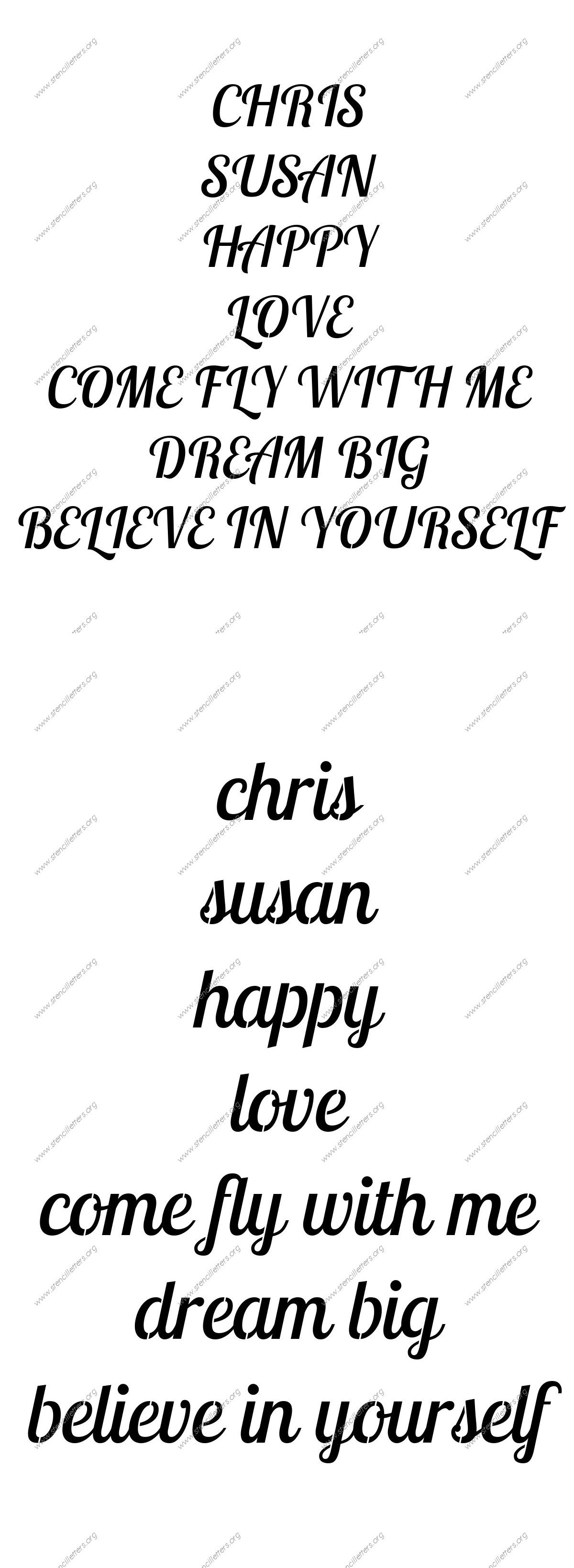 Connected Italic Names, Words, Phrases samples