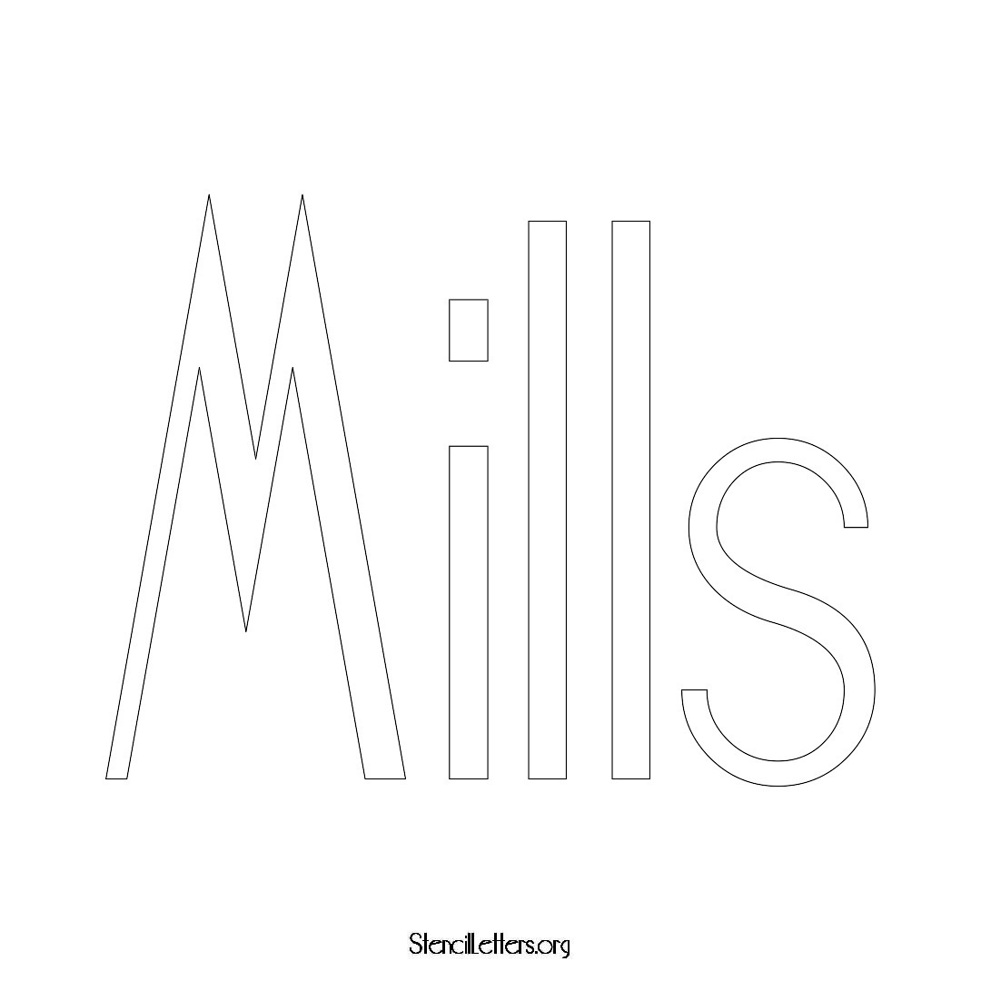 Mills name stencil in Art Deco Lettering