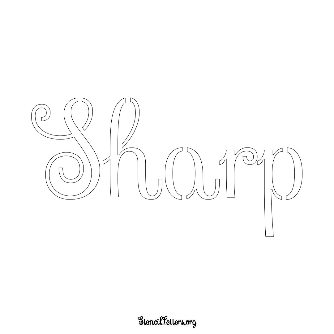 Sharp name stencil in Ornamental Cursive Lettering