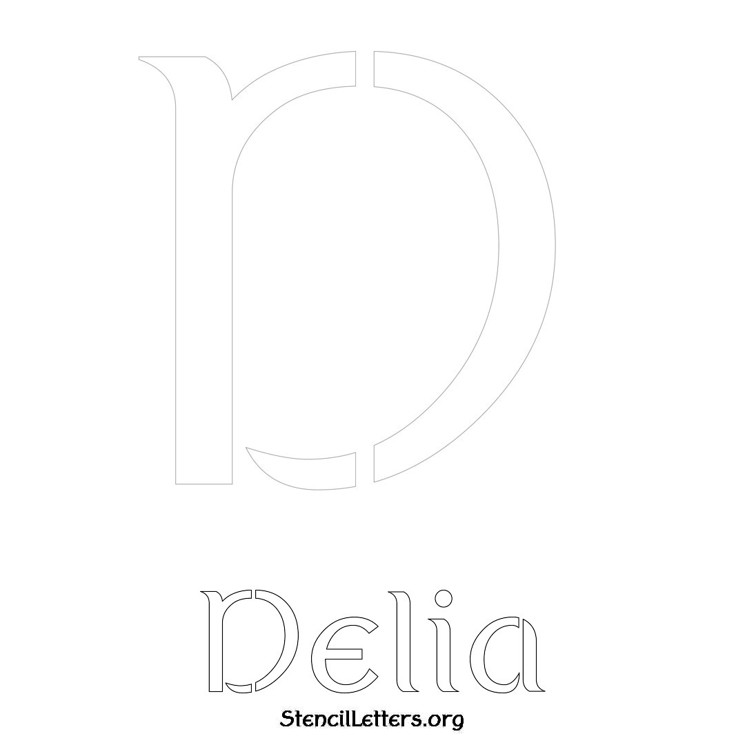 Delia printable name initial stencil in Ancient Lettering