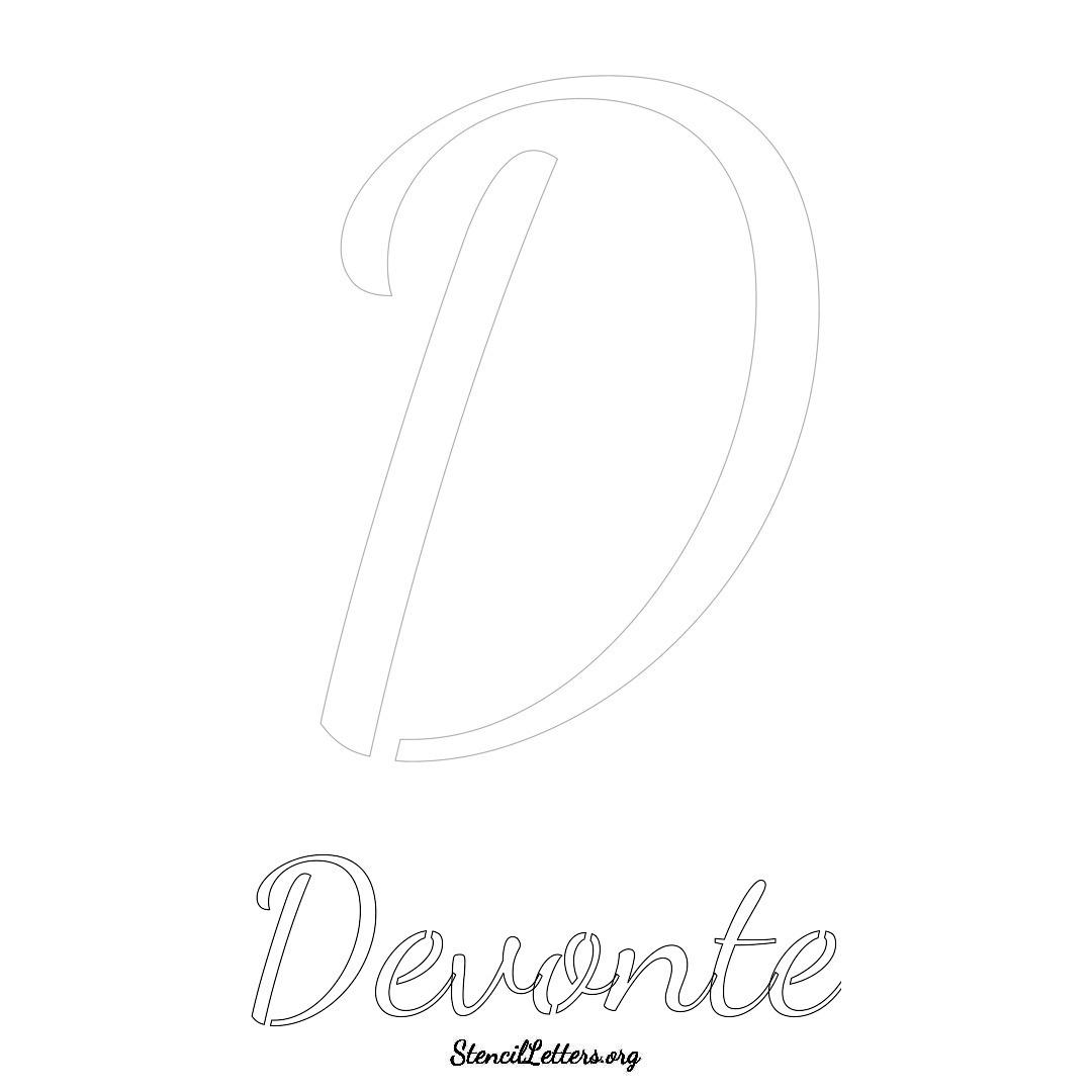 Devonte printable name initial stencil in Cursive Script Lettering