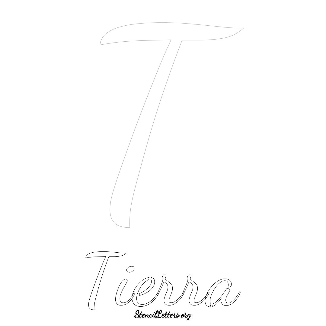 Tierra printable name initial stencil in Cursive Script Lettering
