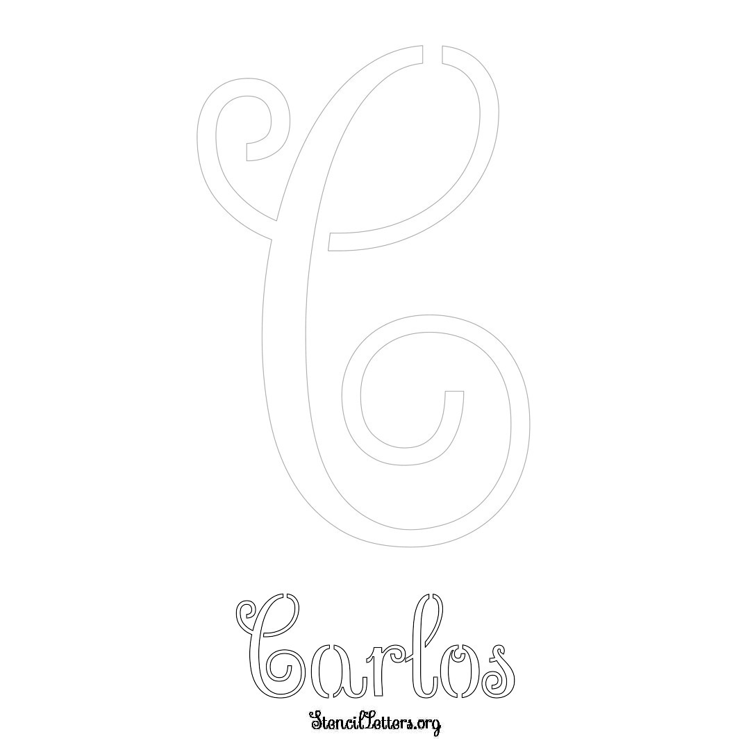 Carlos printable name initial stencil in Ornamental Cursive Lettering