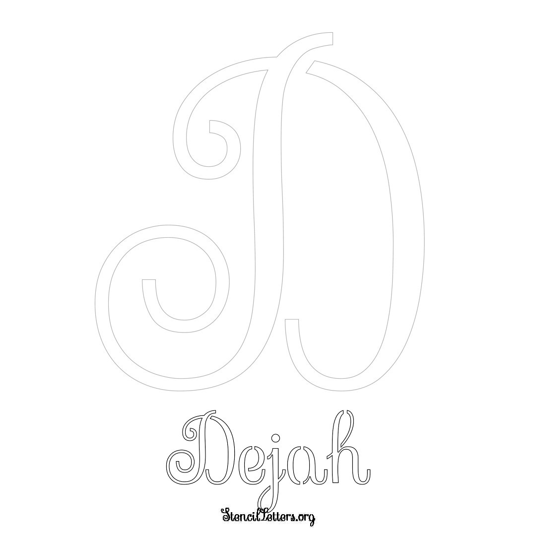 Dejah printable name initial stencil in Ornamental Cursive Lettering