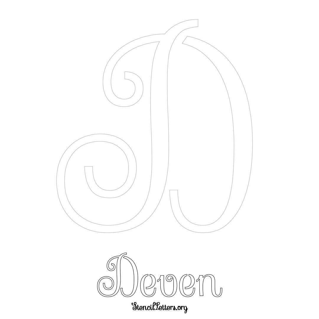 Deven printable name initial stencil in Ornamental Cursive Lettering