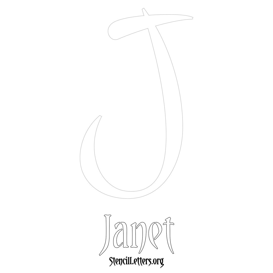 Janet printable name initial stencil in Vintage Brush Lettering