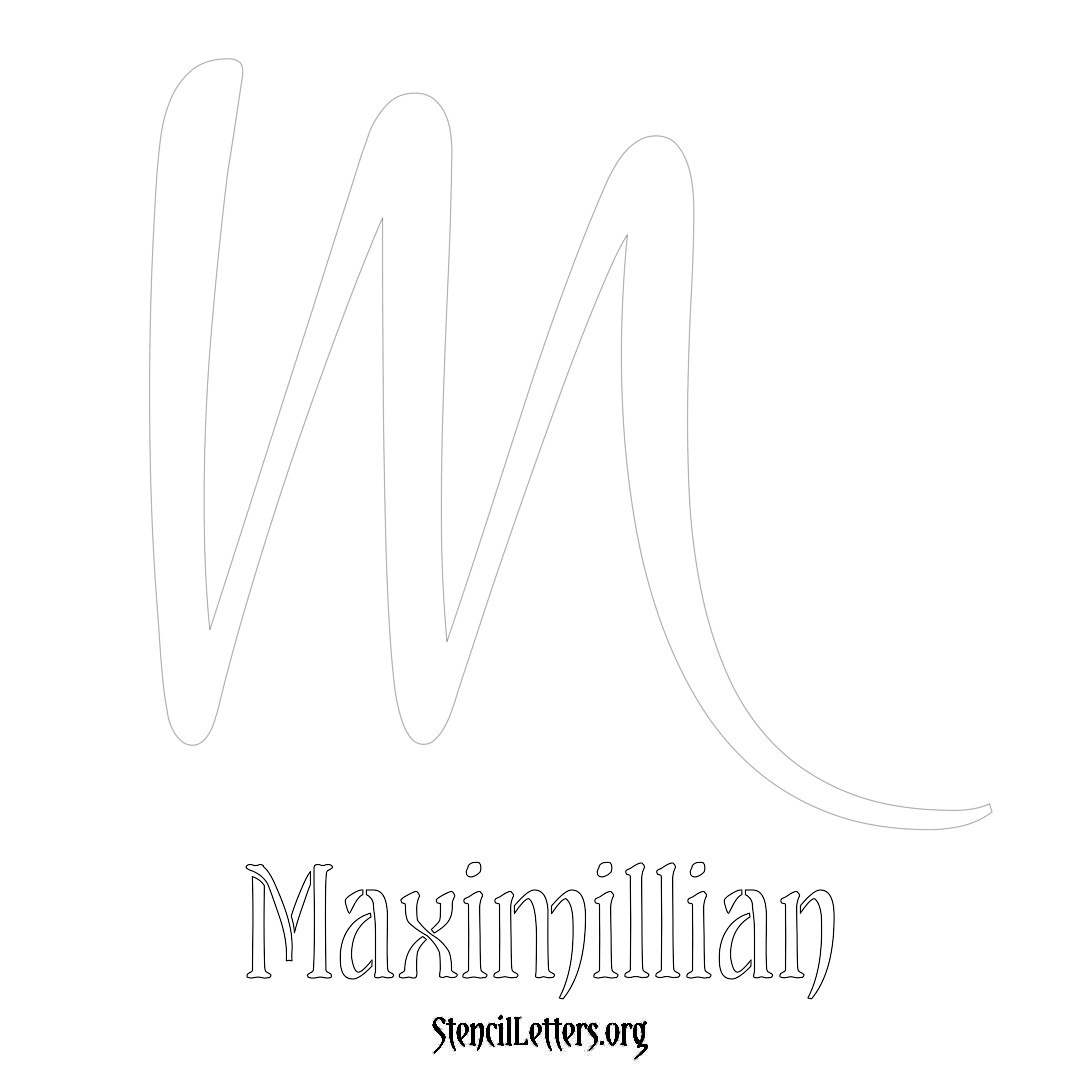 Maximillian printable name initial stencil in Vintage Brush Lettering