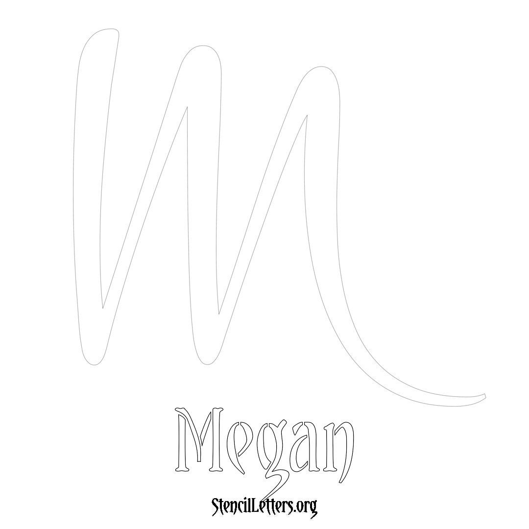 Megan printable name initial stencil in Vintage Brush Lettering