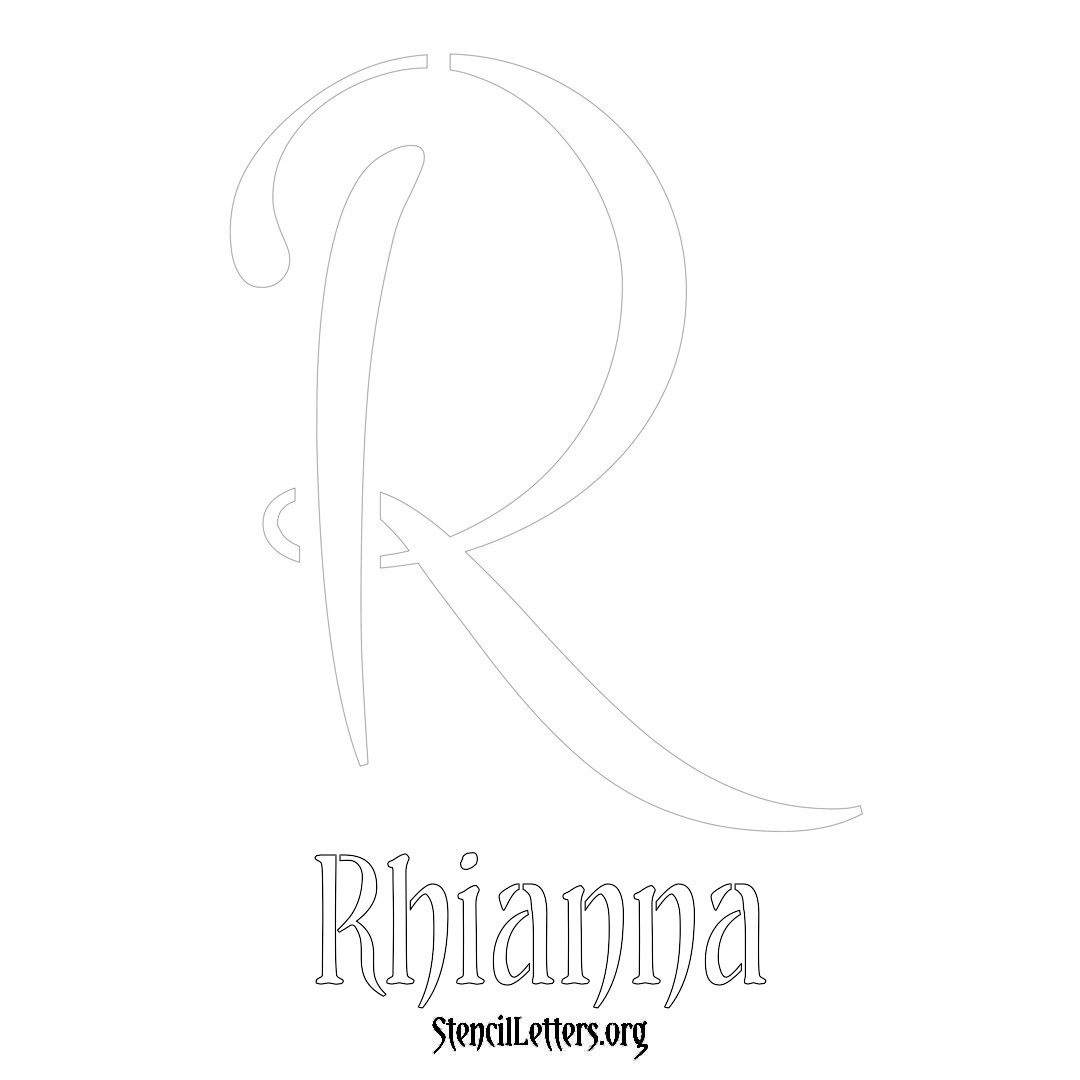 Rhianna printable name initial stencil in Vintage Brush Lettering