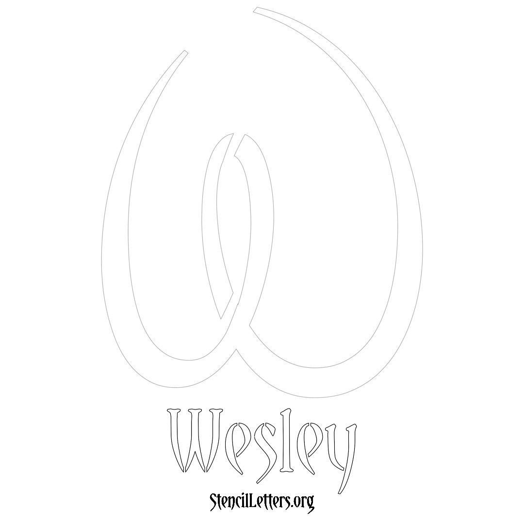 Wesley printable name initial stencil in Vintage Brush Lettering